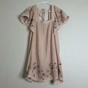 Anthropologie pale pink embroidered mini dress